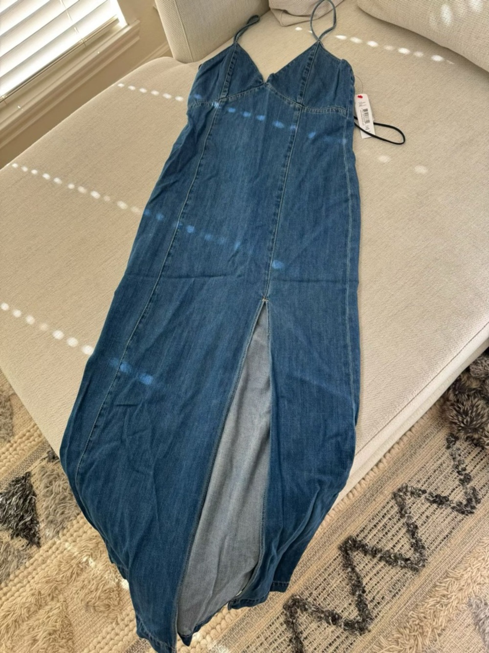 Alice + Olivia Indigo Denim Midi Slip Dress with Front Slit